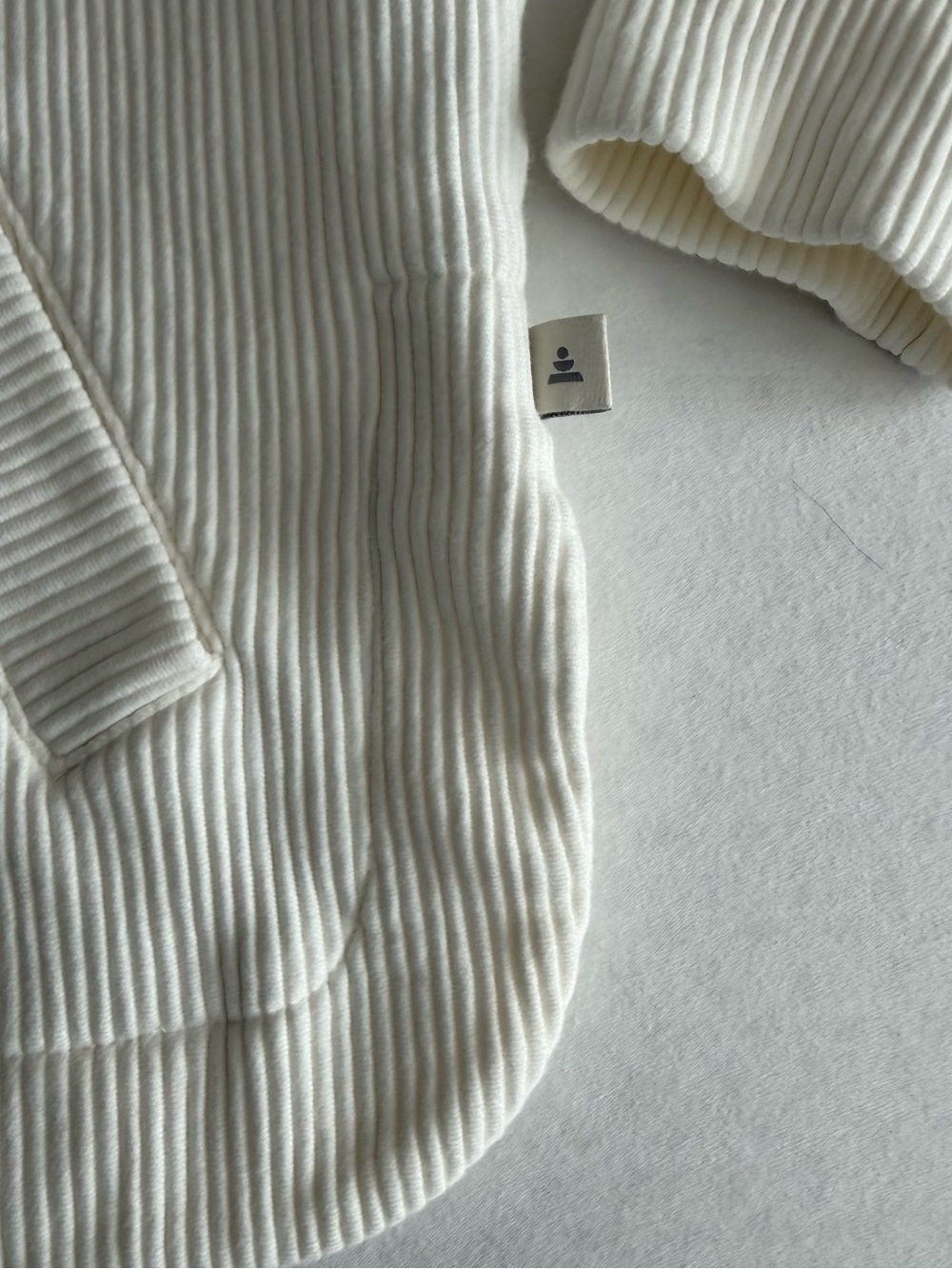 Haven Well Within Women's Ivory White Cotton Ribbed Half-Zip Pullover Hoodie - Picture 8 of 10